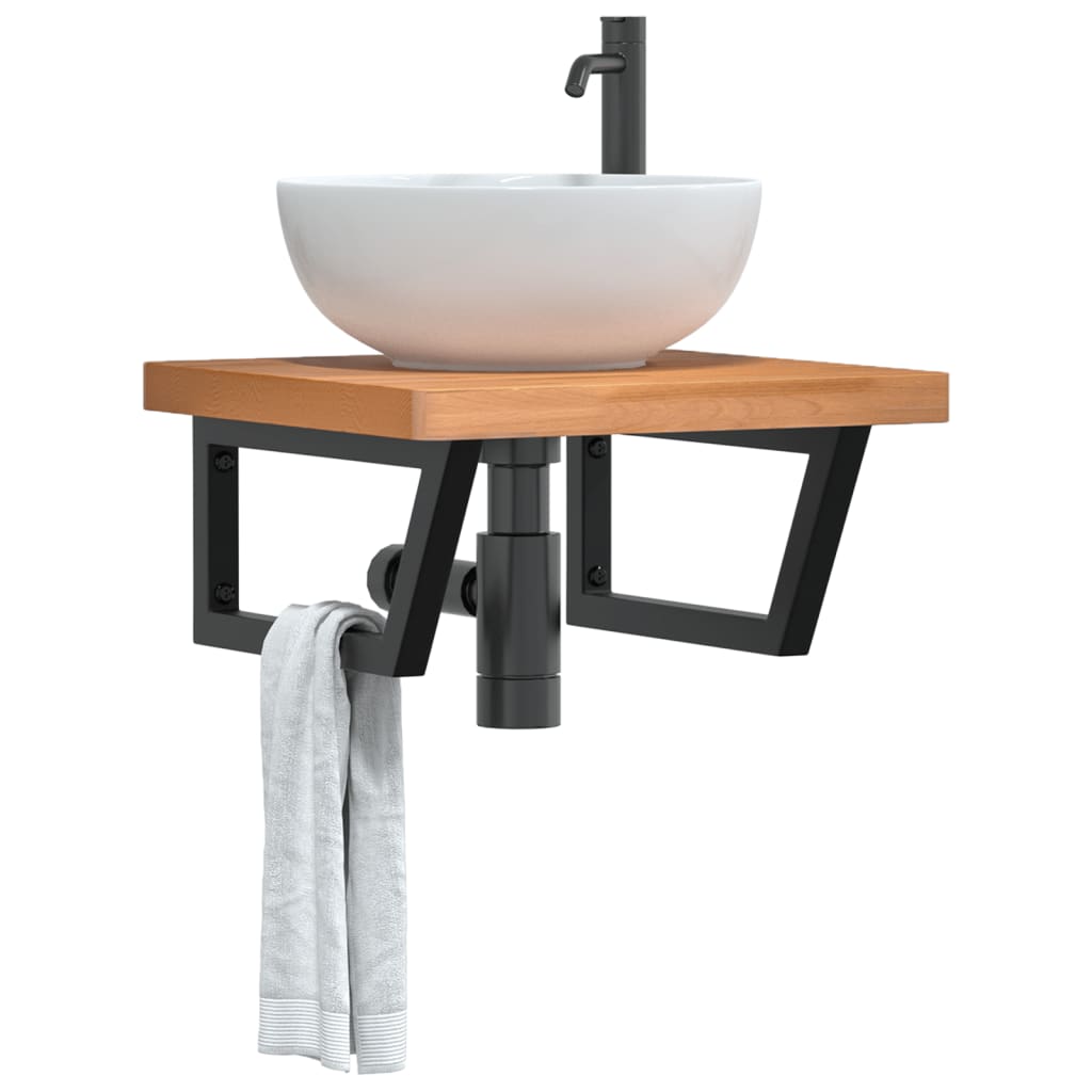 Waschbeckenregal Wandmontage Stahl und Massivholz Buche