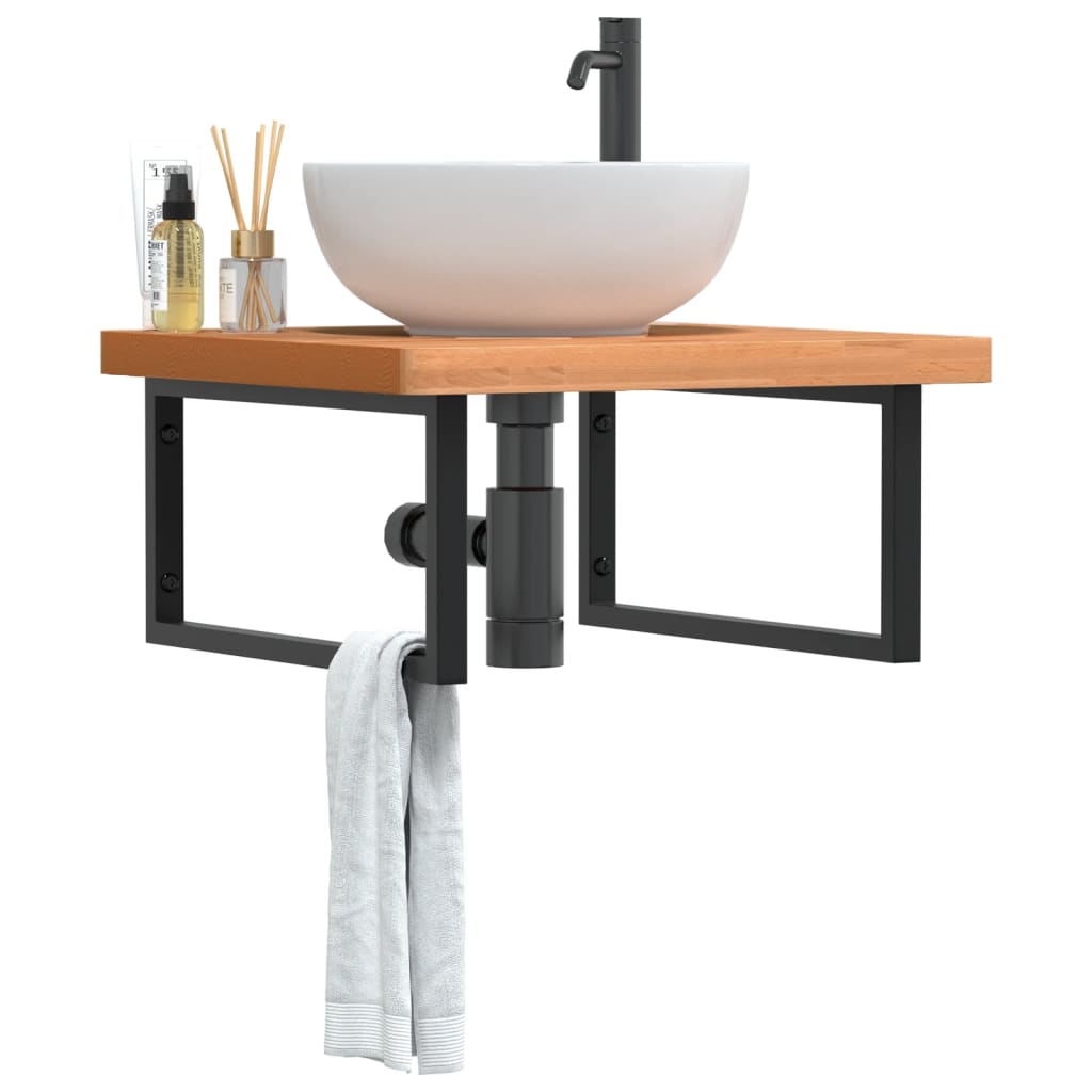 Waschbeckenregal Wandmontage Stahl und Massivholz Buche