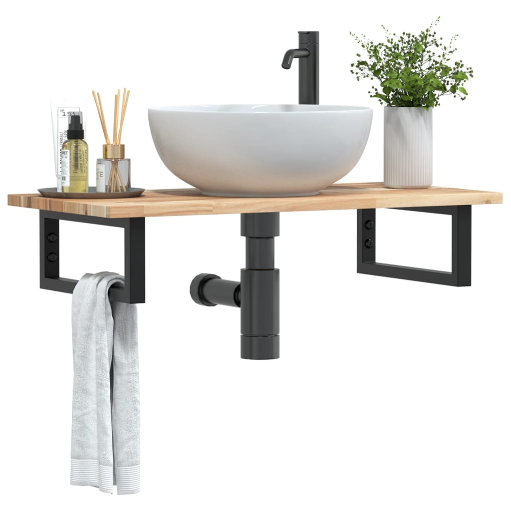 Waschbeckenregal Wandmontage Stahl und Akazienholz