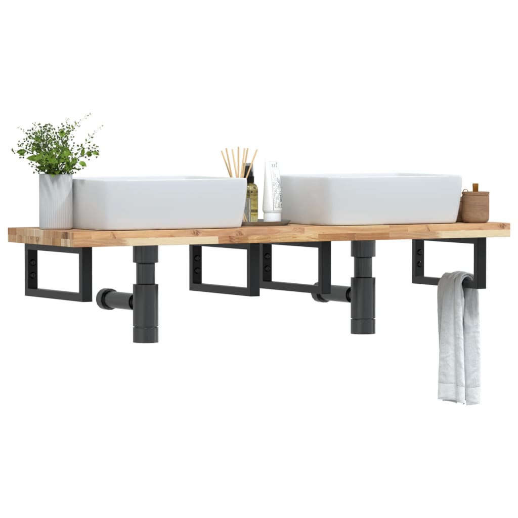 Waschbeckenregal Wandmontage Stahl und Akazienholz