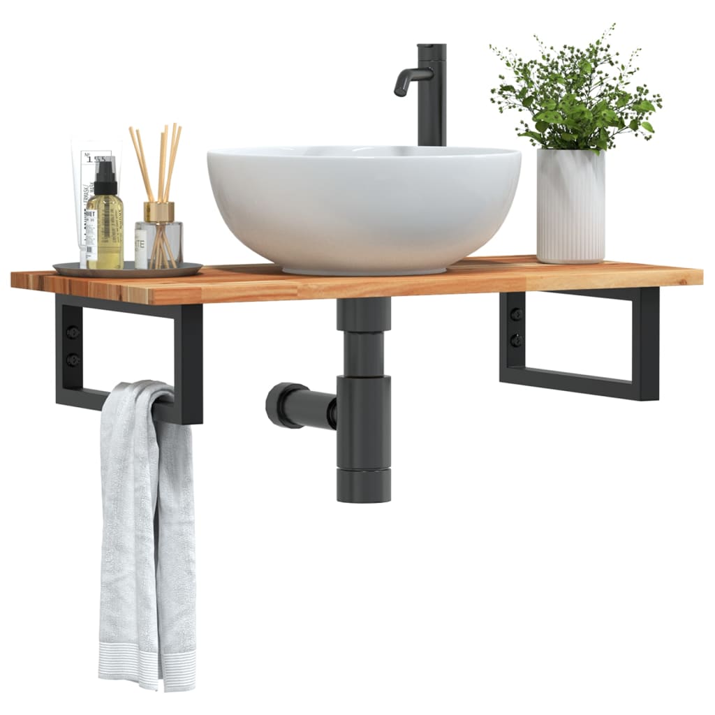 Waschbeckenregal Wandmontage Stahl und Akazienholz