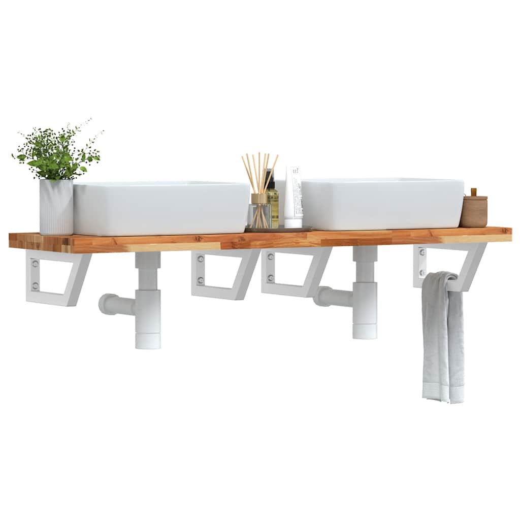 Waschbeckenregal Wandmontage Stahl und Akazienholz