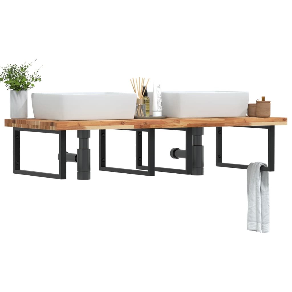 Waschbeckenregal Wandmontage Stahl und Akazienholz