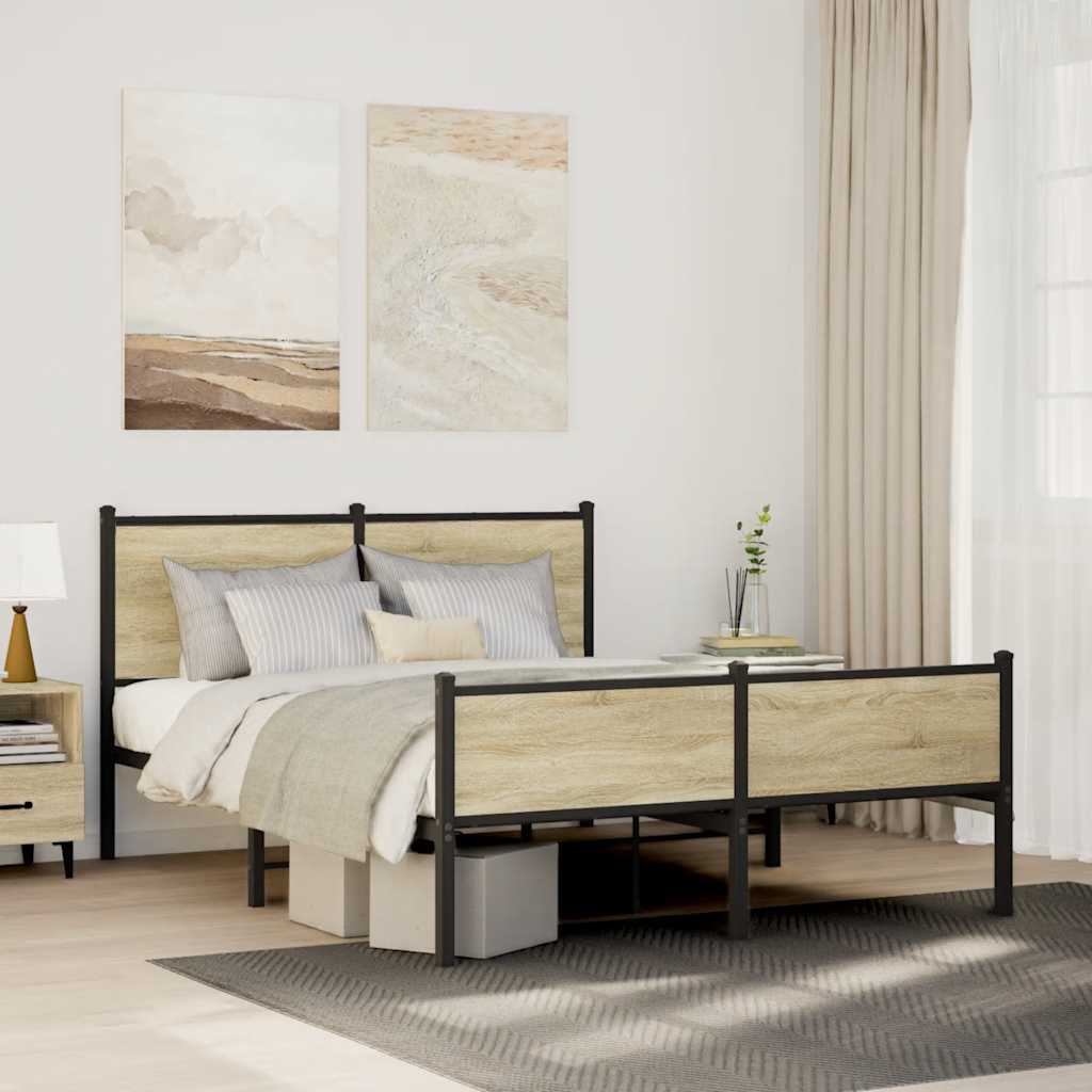 Metallbett ohne Matratze Sonoma-Eiche 137x190 cm