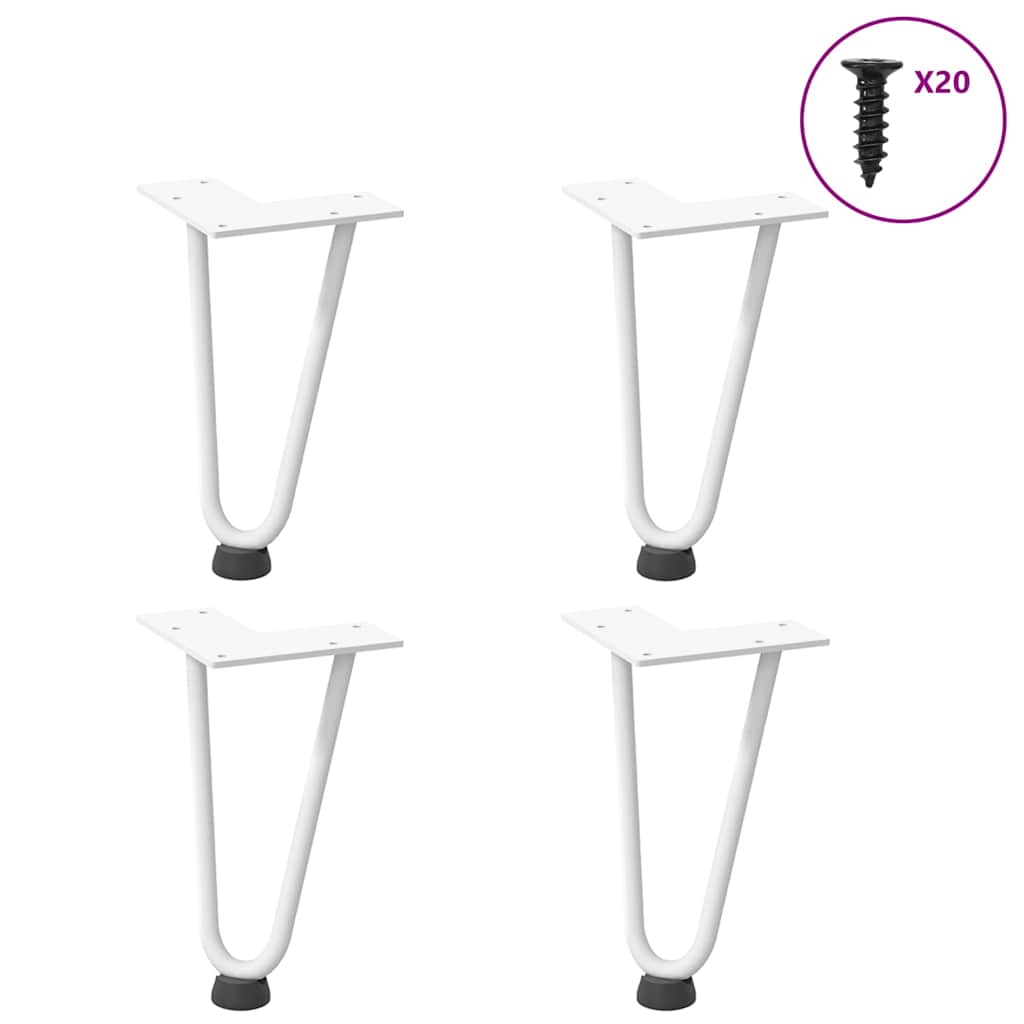 Haarnadelbeine für Couchtisch 4 Stk. Weiß 20 cm Massivstahl