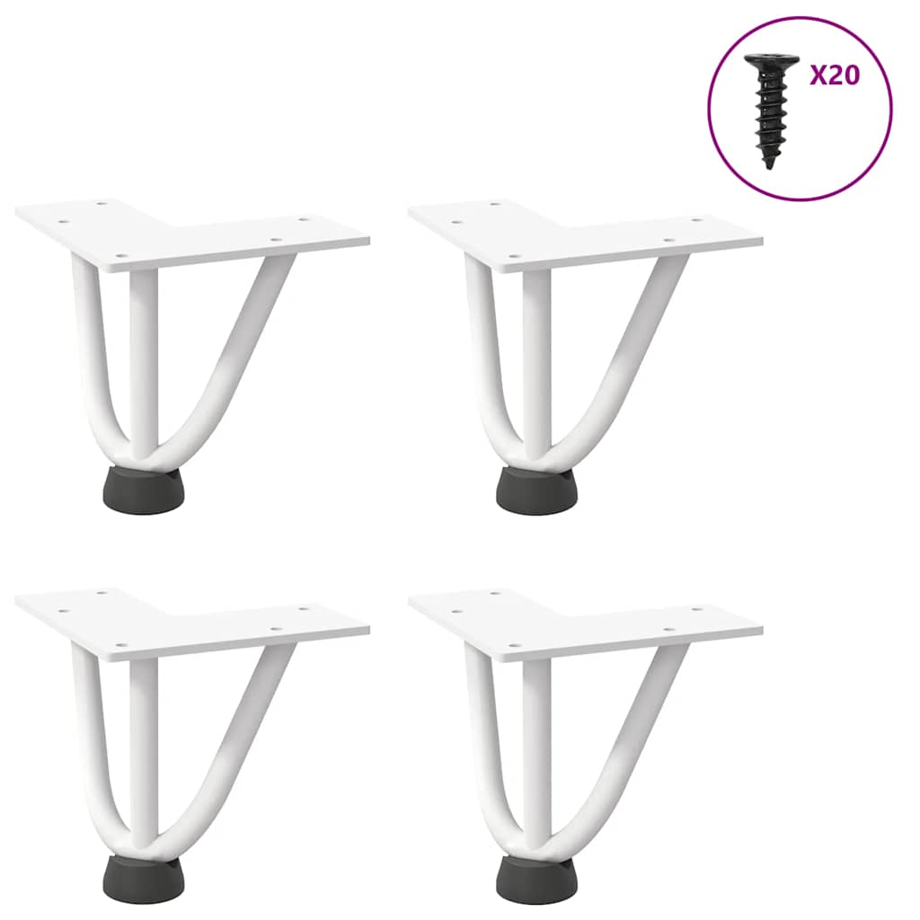 Haarnadelbeine für Couchtisch 4 Stk. Weiß 10 cm Massivstahl