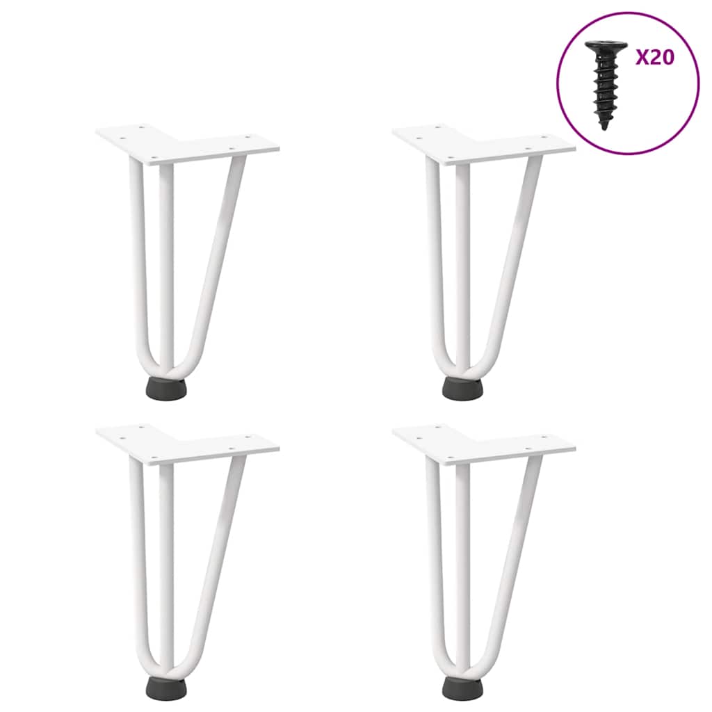 Haarnadelbeine für Couchtisch 4 Stk. Weiß 20 cm Massivstahl