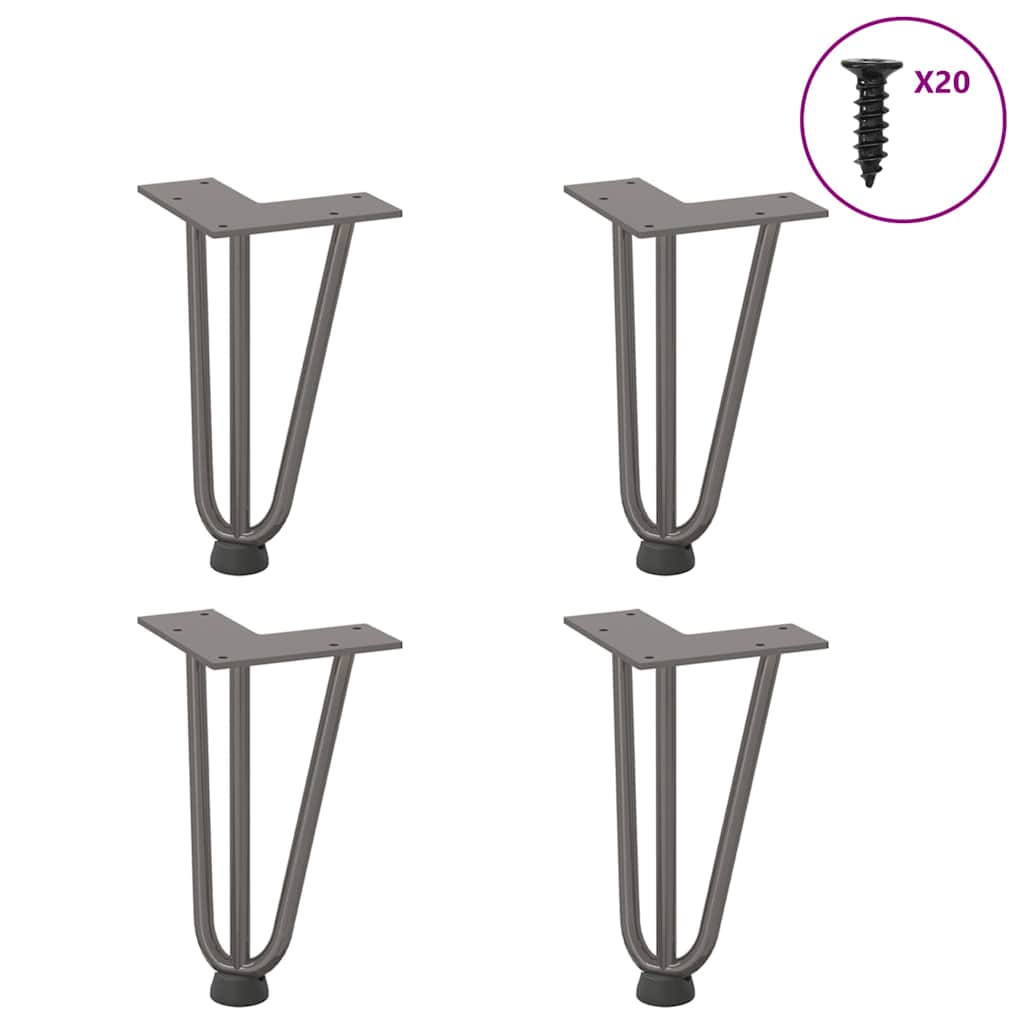 Haarnadelbeine für Couchtisch 4 Stk. Naturstahl 20 cm Massivstahl