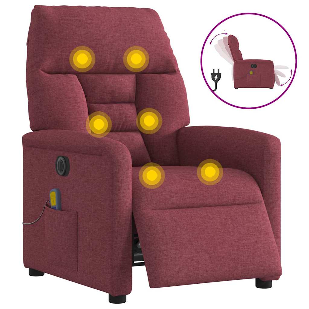 Massagesessel Elektrisch Weinrot Stoff