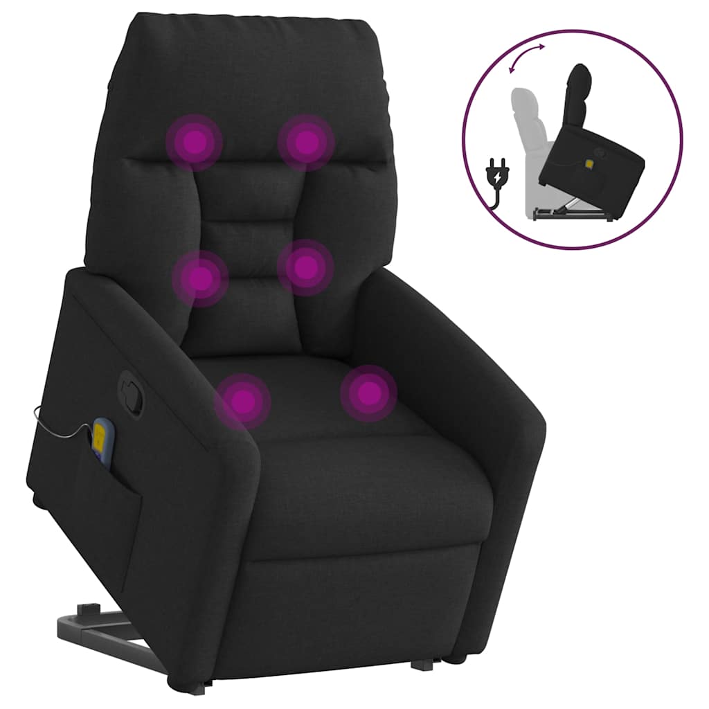 Massagesessel mit Aufstehhilfe Schwarz Stoff