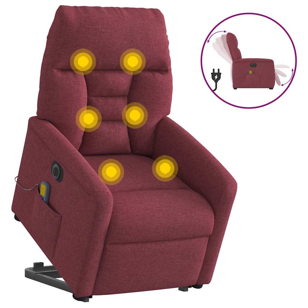 Elektrischer Massagesessel mit Aufstehhilfe Weinrot Stoff