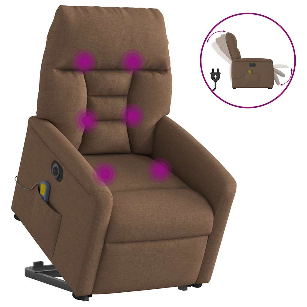Elektrischer Massagesessel mit Aufstehhilfe Braun Stoff