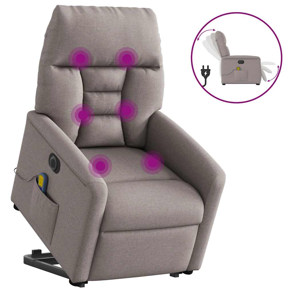 Elektrischer Massagesessel mit Aufstehhilfe Taupe Stoff