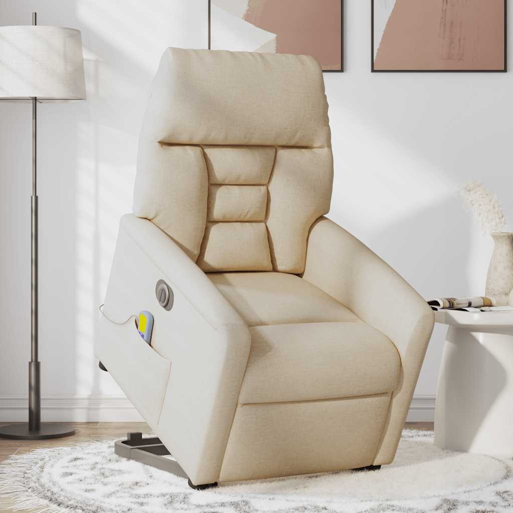 Elektrischer Massagesessel mit Aufstehhilfe Creme Stoff
