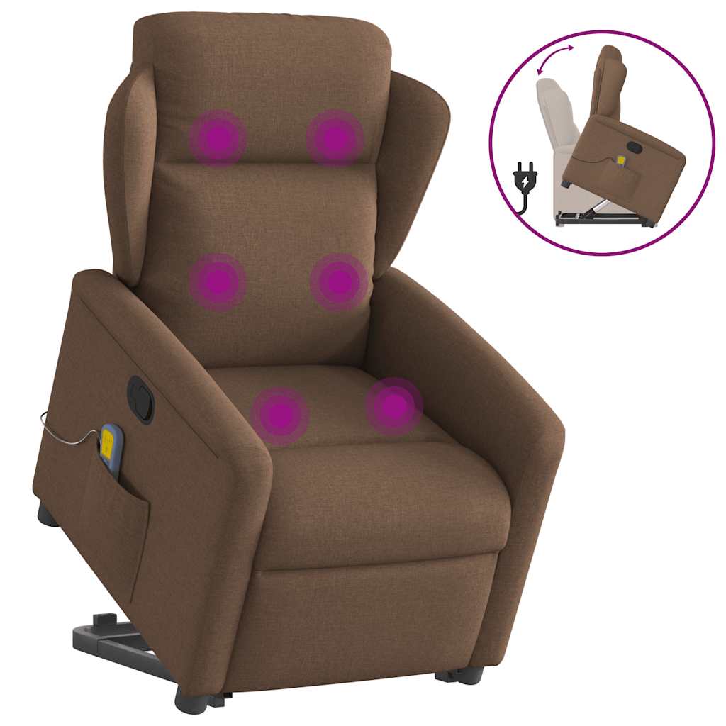Massagesessel mit Aufstehhilfe Braun Stoff