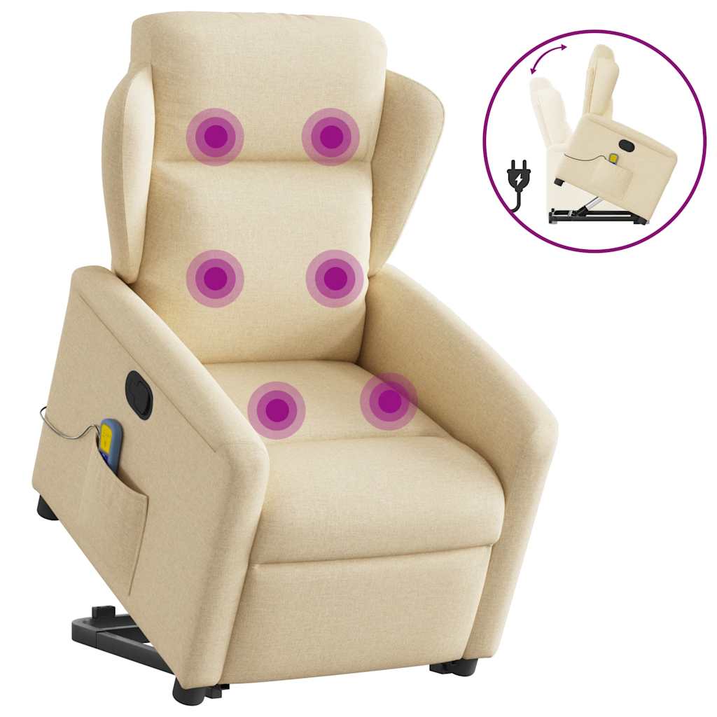 Massagesessel mit Aufstehhilfe Creme Stoff
