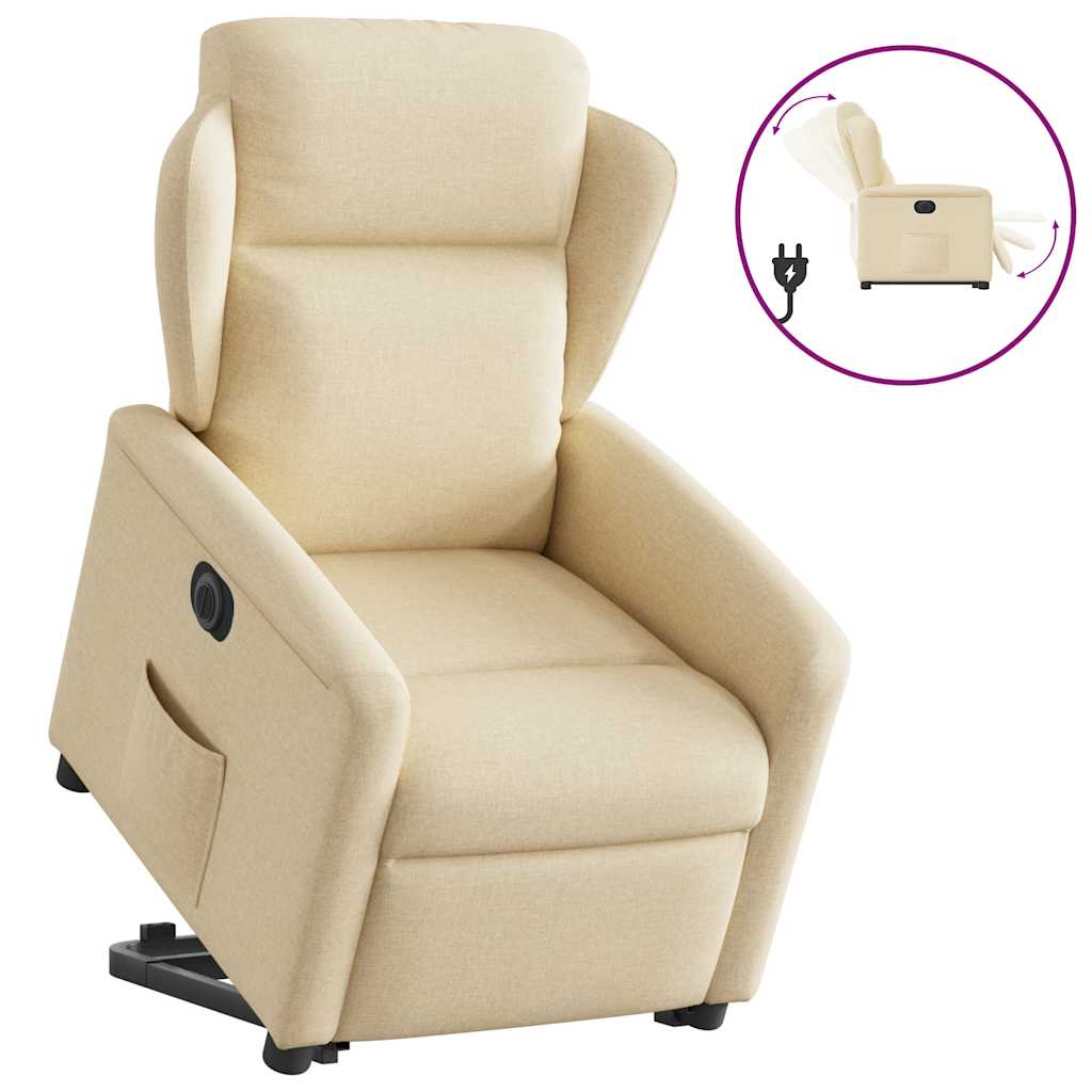 Relaxsessel mit Aufstehhilfe Elektrisch Creme Stoff