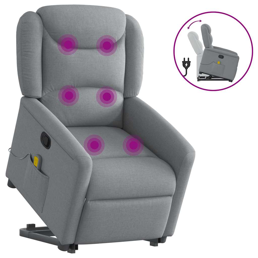Massagesessel mit Aufstehhilfe Hellgrau Stoff