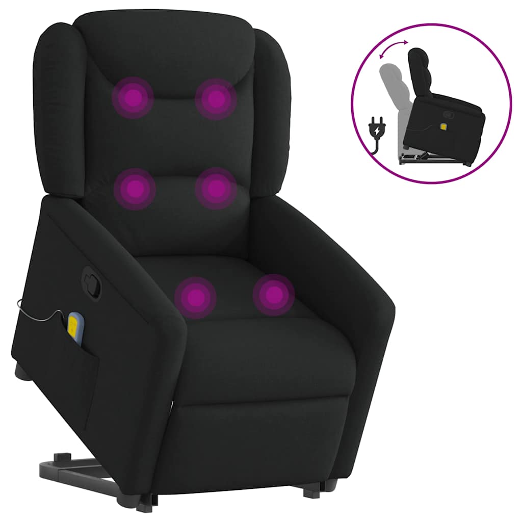 Massagesessel mit Aufstehhilfe Schwarz Stoff