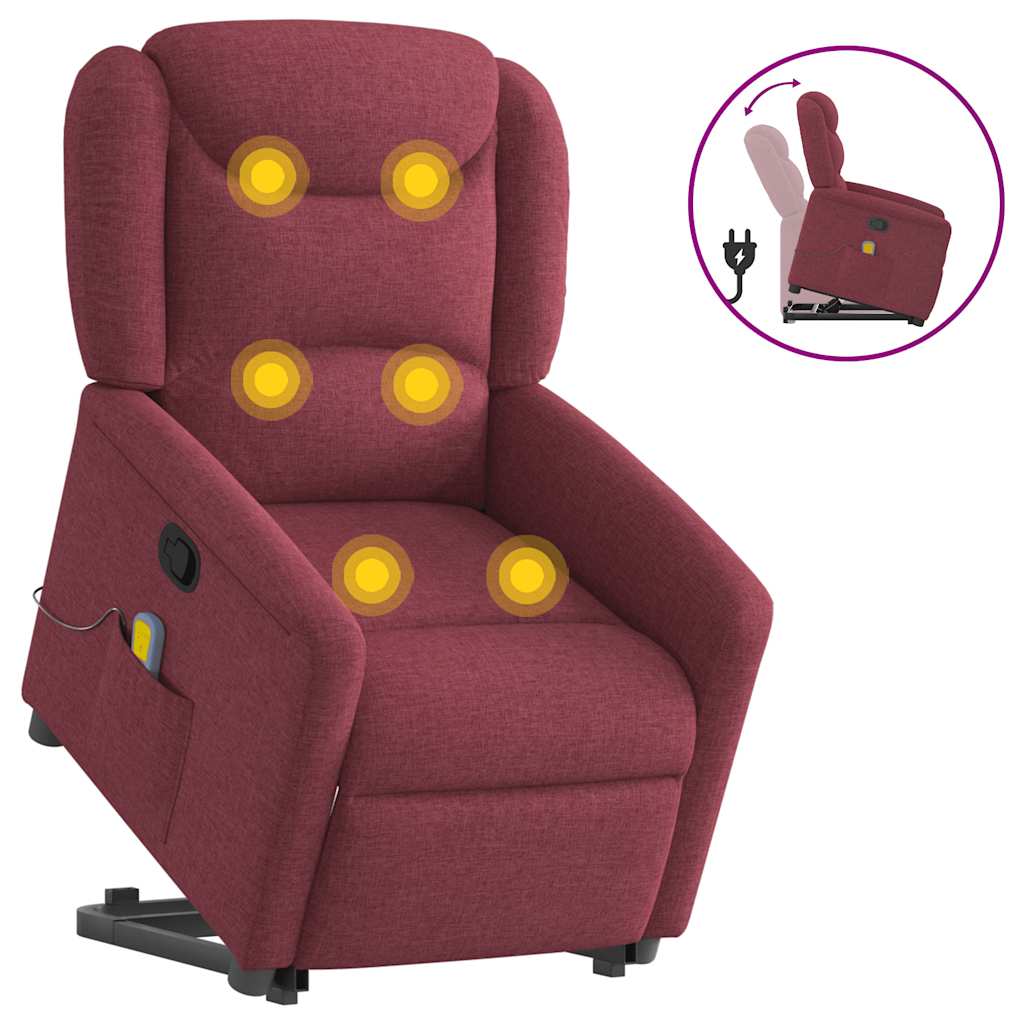 Massagesessel mit Aufstehhilfe Weinrot Stoff