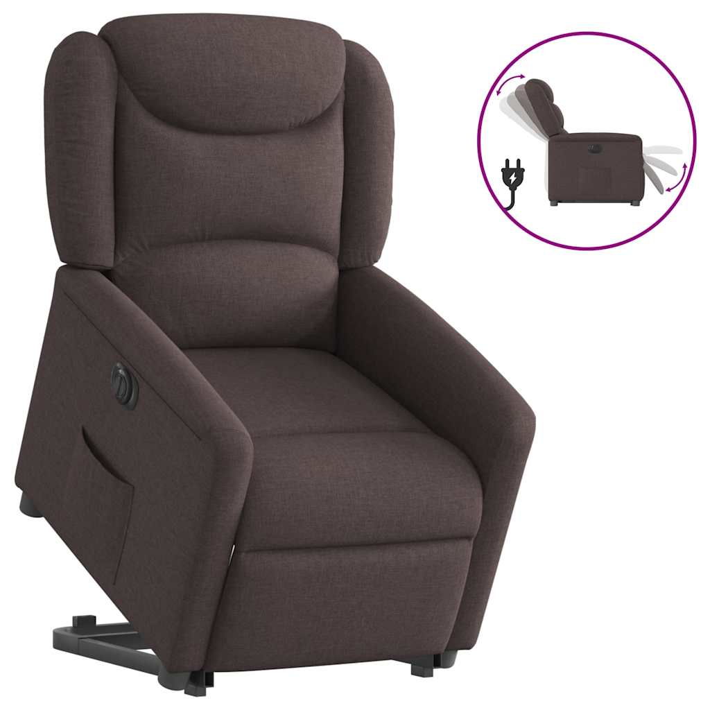 Relaxsessel mit Aufstehhilfe Elektrisch Dunkelbraun Stoff