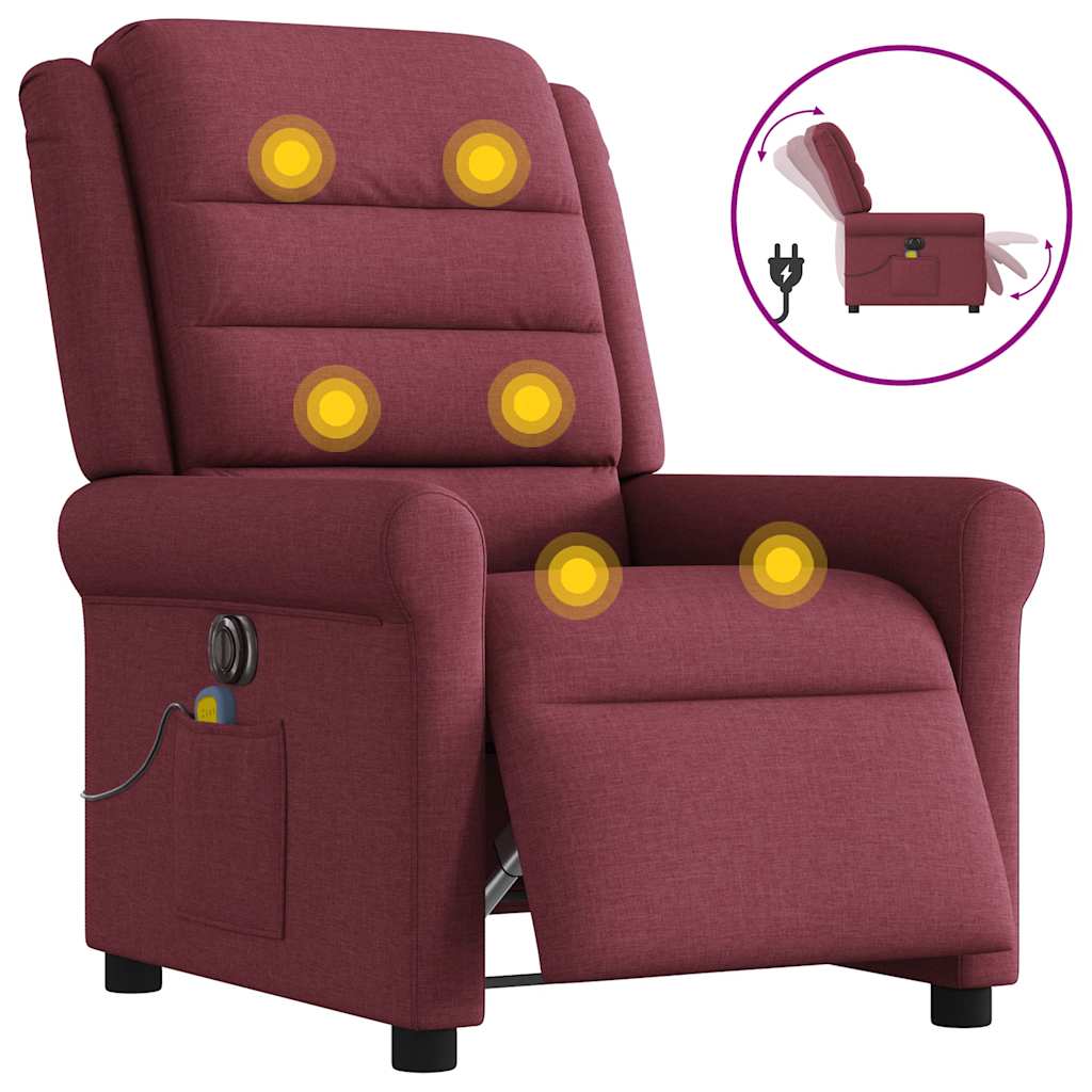 Massagesessel Elektrisch Weinrot Stoff