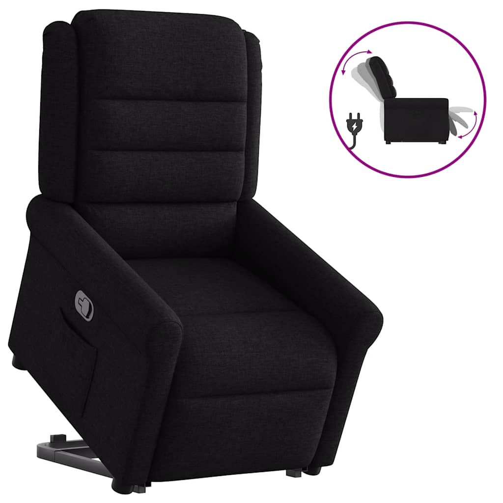 Relaxsessel mit Aufstehhilfe Schwarz Stoff