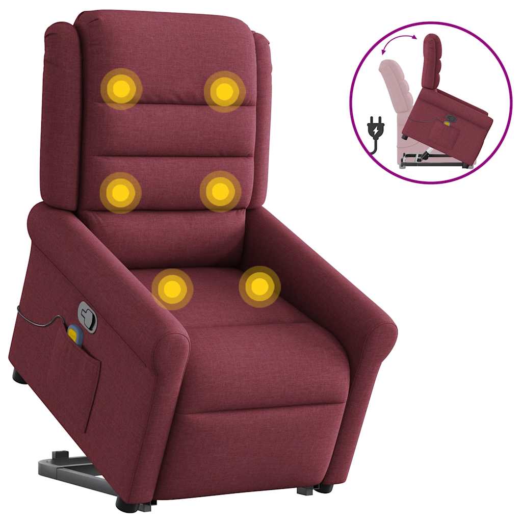 Massagesessel mit Aufstehhilfe Weinrot Stoff