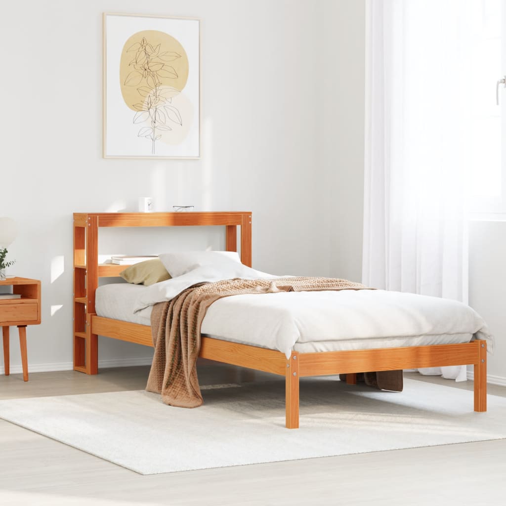 Bettgestell mit Kopfteil ohne Matratze Wachsbraun 75x190 cm