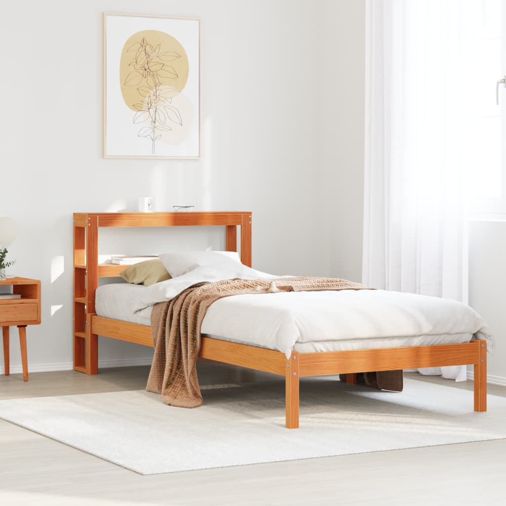 Bettgestell mit Kopfteil ohne Matratze Wachsbraun 100x200 cm