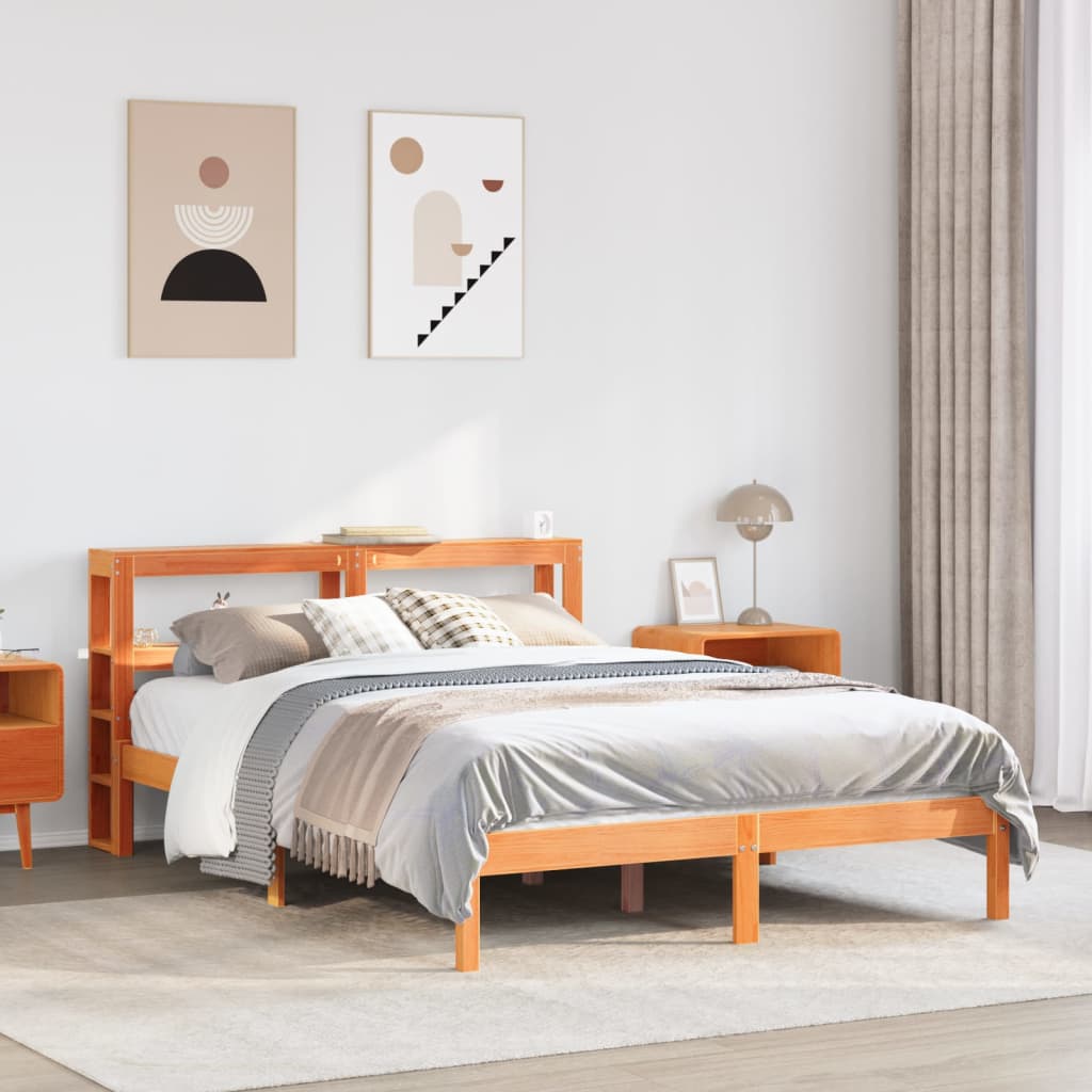 Bettgestell mit Kopfteil ohne Matratze Wachsbraun 150x200 cm