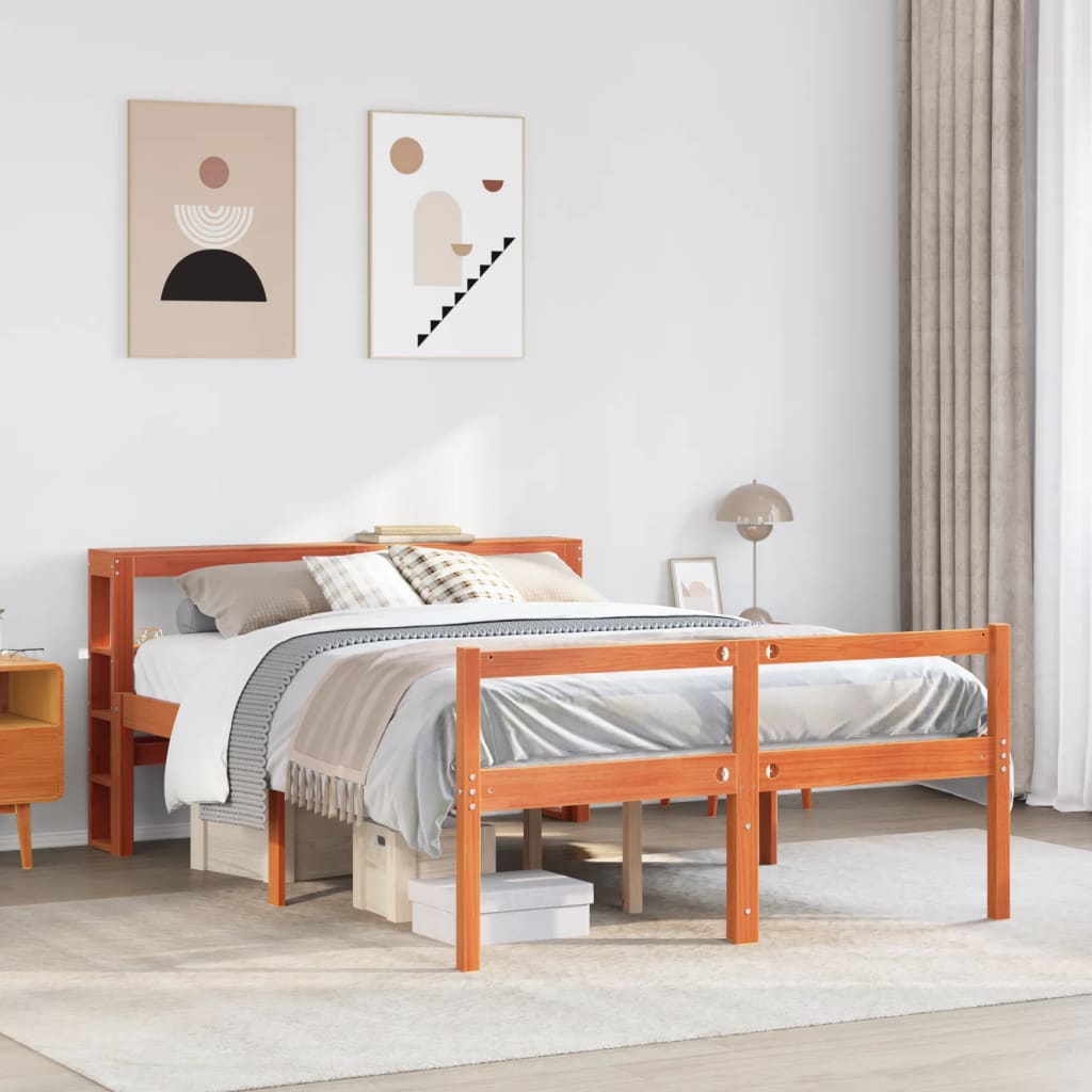 Bettgestell mit Kopfteil ohne Matratze Wachsbraun 135x190 cm