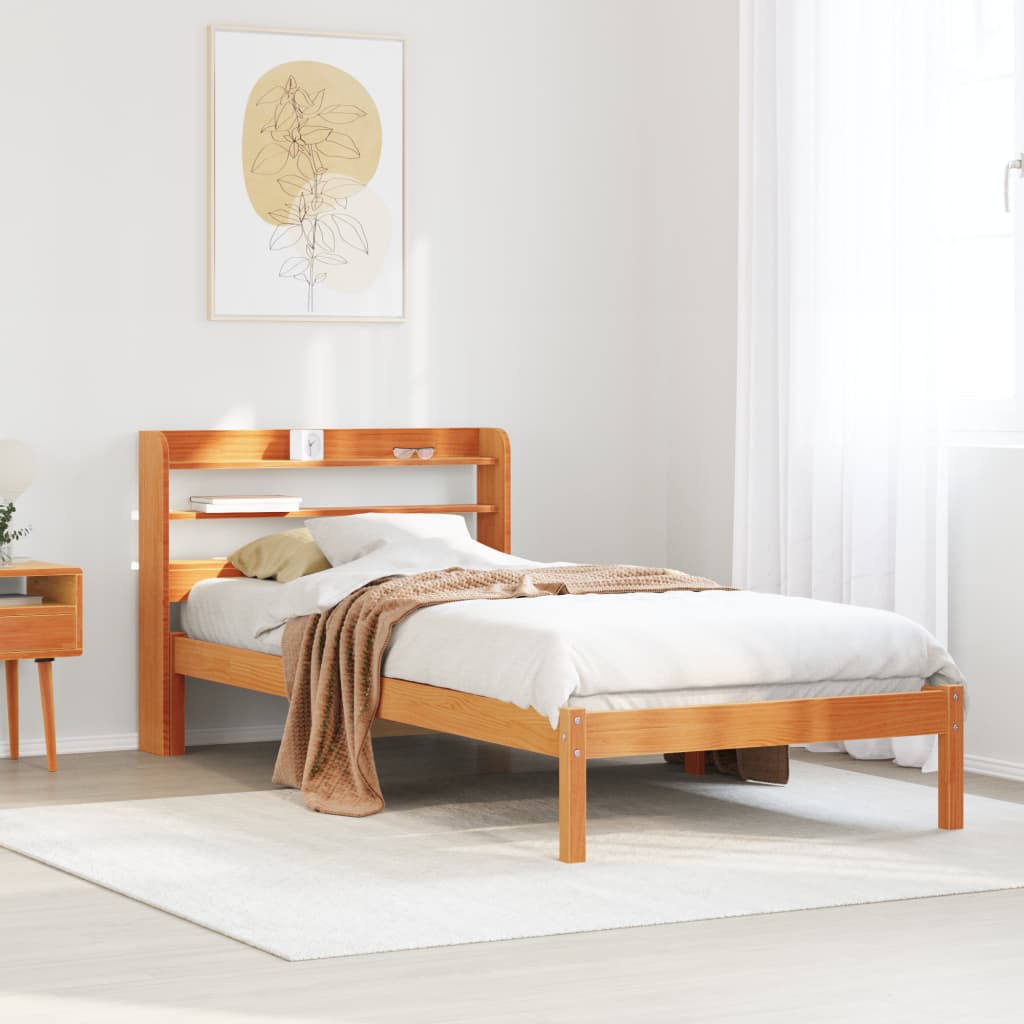 Bettgestell mit Kopfteil ohne Matratze Wachsbraun 100x200 cm