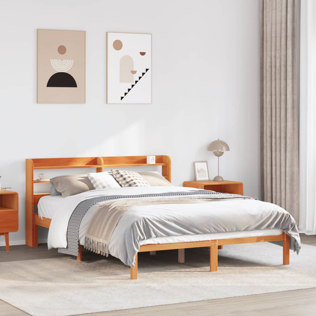 Bettgestell mit Kopfteil ohne Matratze Wachsbraun 150x200 cm