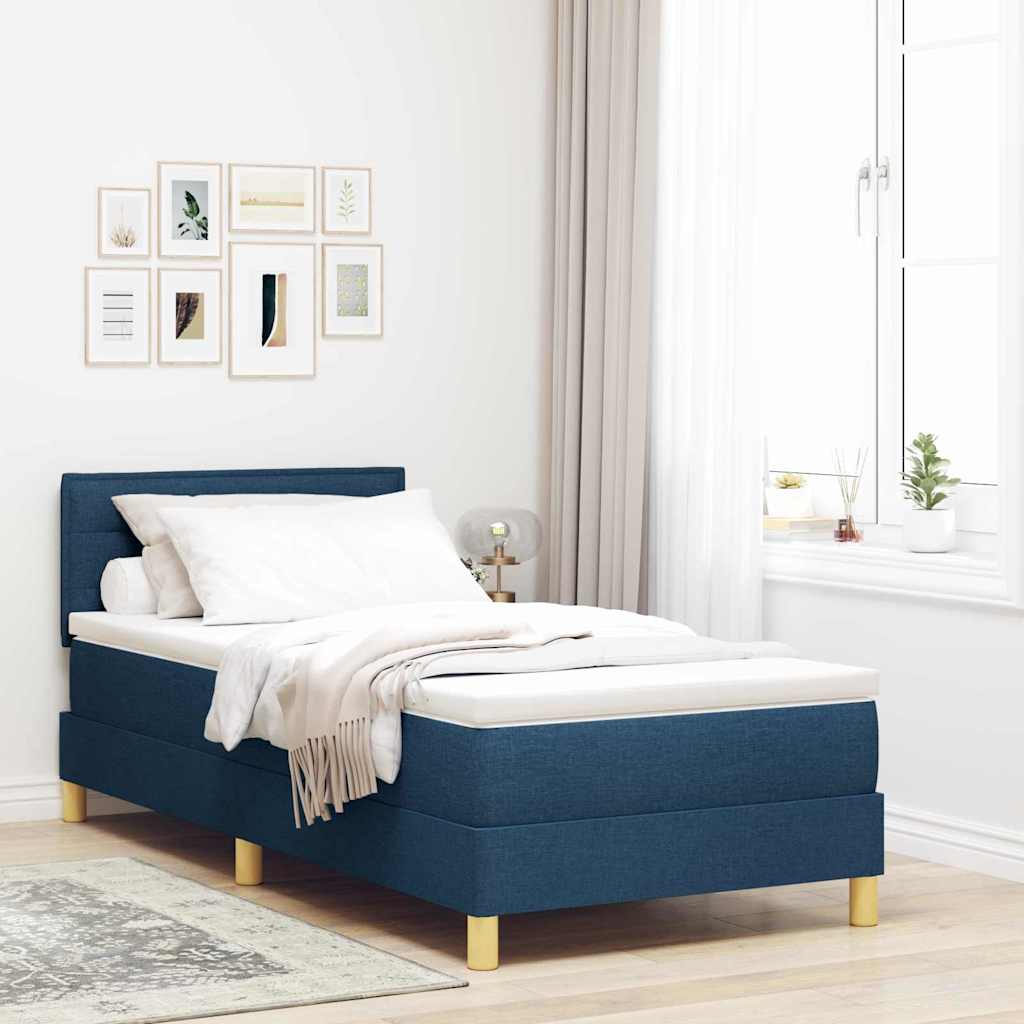 Boxspringbett mit Kissen mit Kopfteil Blau 100 x 200 cm Stoff