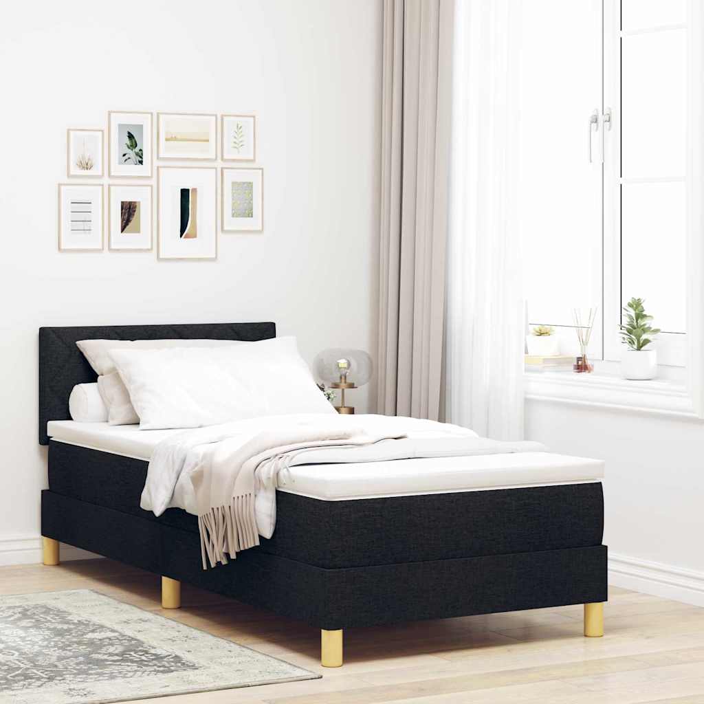 Boxspringbett mit Kissen mit Kopfteil Schwarz 90 x 190 cm Stoff
