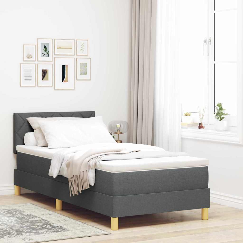 Boxspringbett mit Kissen Dunkelgrau 90 x 200 cm Stoff