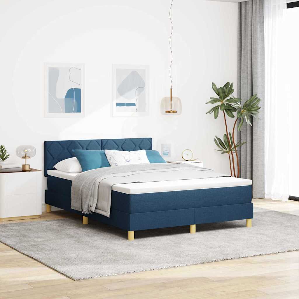 Boxspringbett mit Kissen mit Kopfteil Blau 140 x 190 cm Stoff