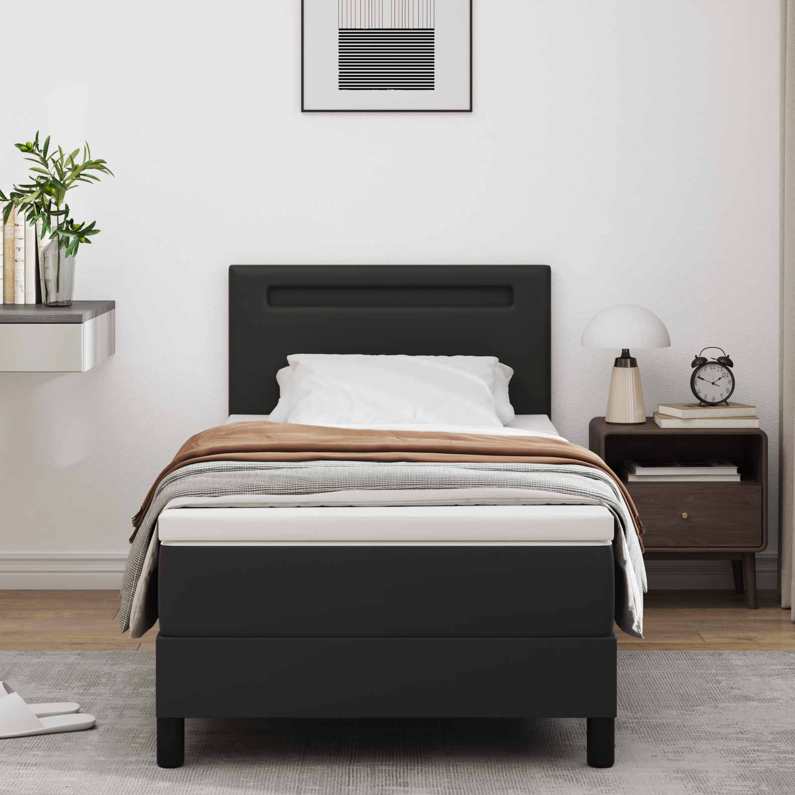 Boxspringbett mit Kopfteil Schwarz 90 x 190 cm Kunstleder