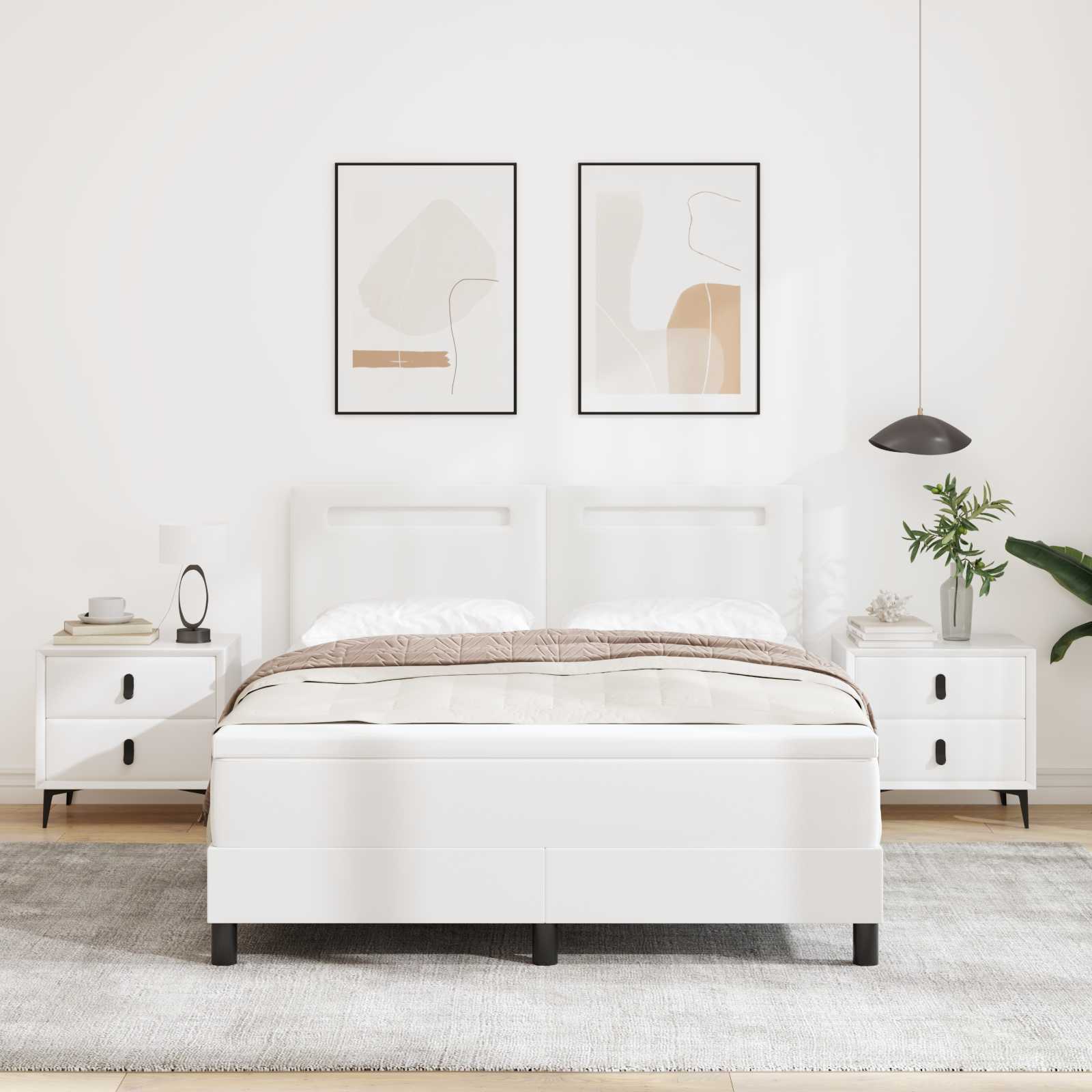 Boxspringbett mit Matratze Weiß 140 x 200 cm Kunstleder