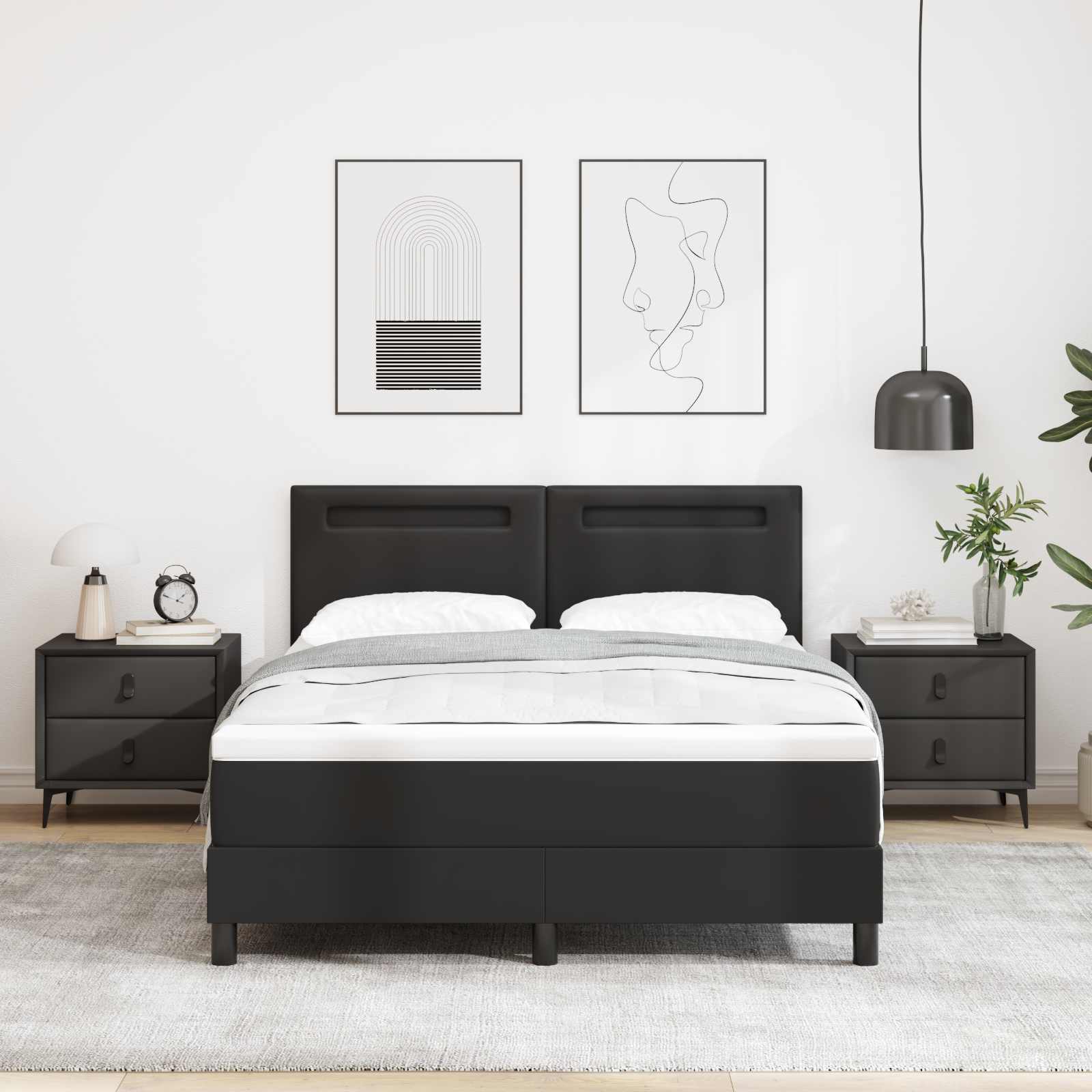 Boxspringbett mit Matratze Schwarz 160 x 200 cm Kunstleder