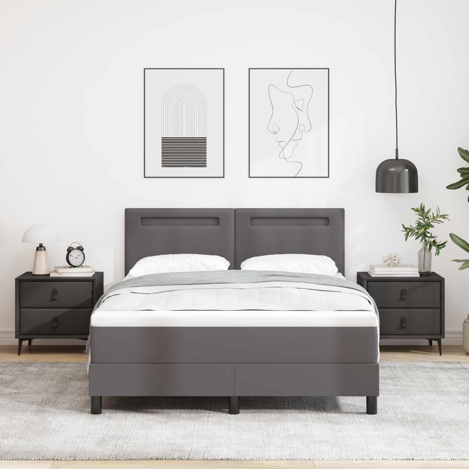 Boxspringbett mit Matratze Grau 160 x 200 cm Kunstleder