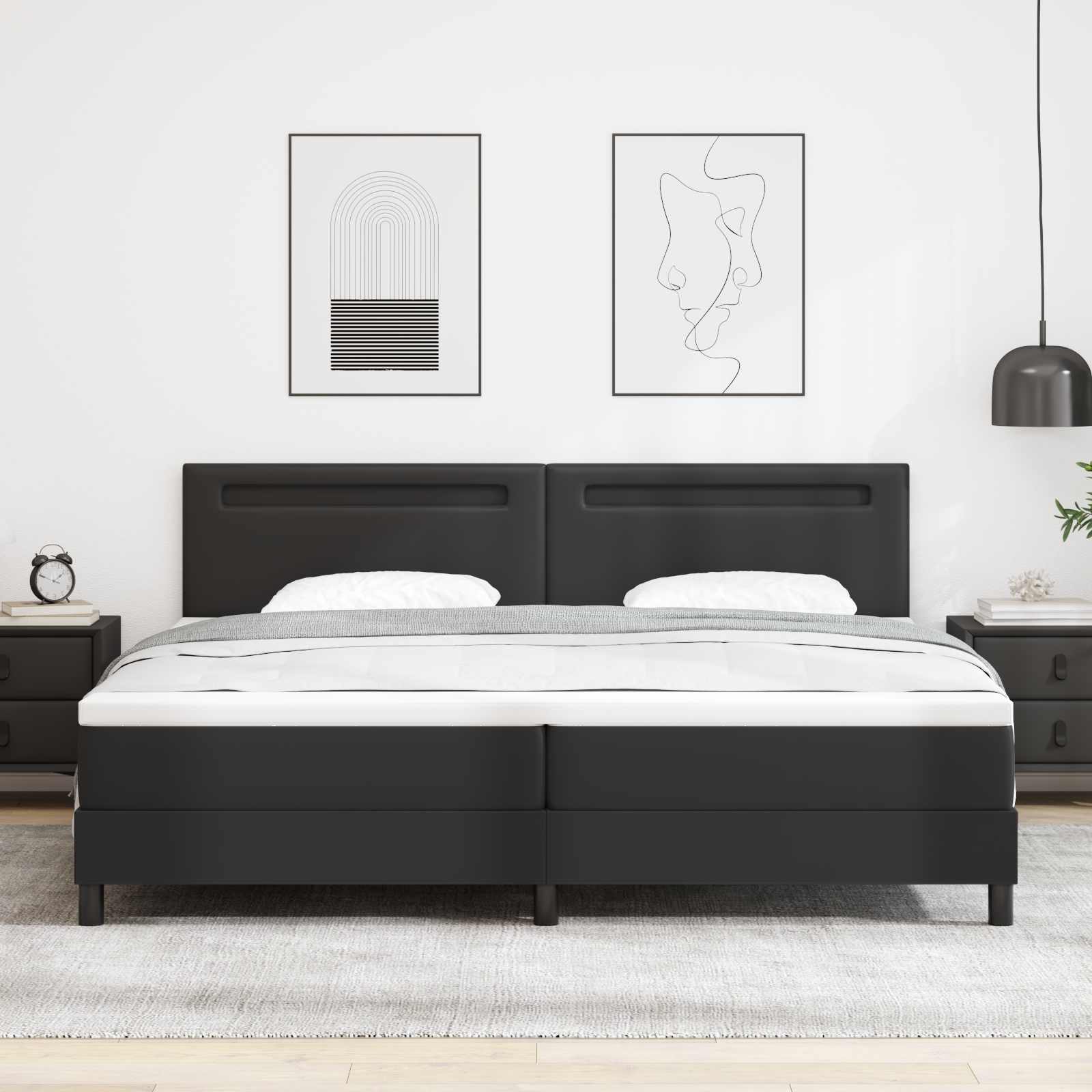 Boxspringbett mit Kopfteil Schwarz 200 x 200 cm Kunstleder