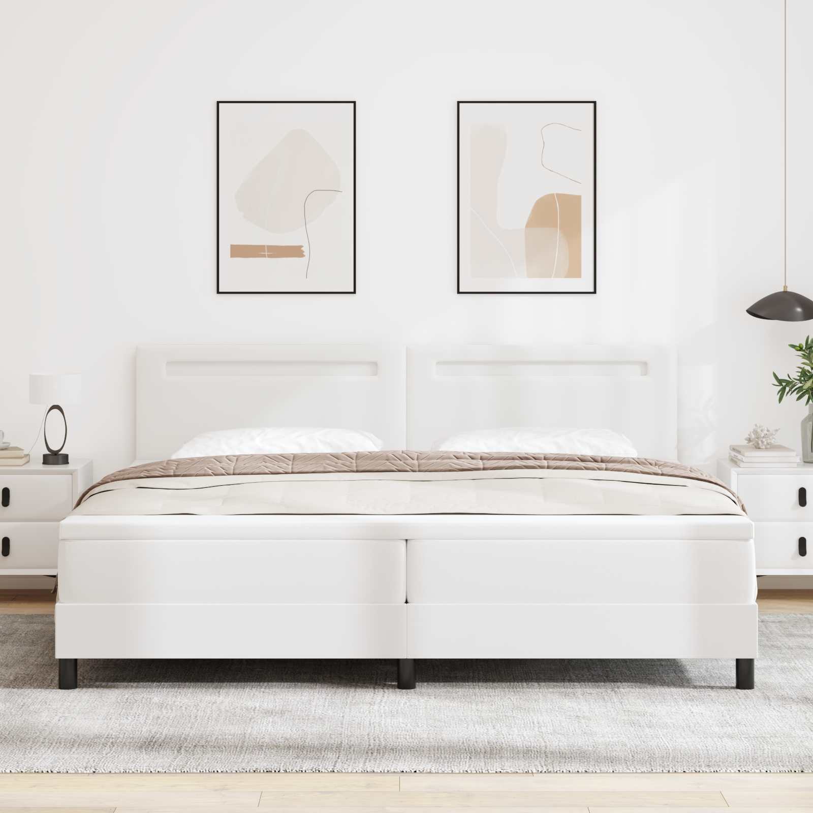 Boxspringbett mit LED-Lichtleisten Weiß 200 x 200 cm Kunstleder