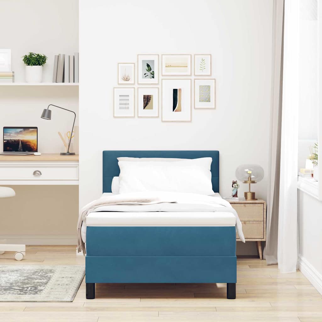 Boxspringbett mit Kopfteil Dunkelblau 90 x 190 cm Samt