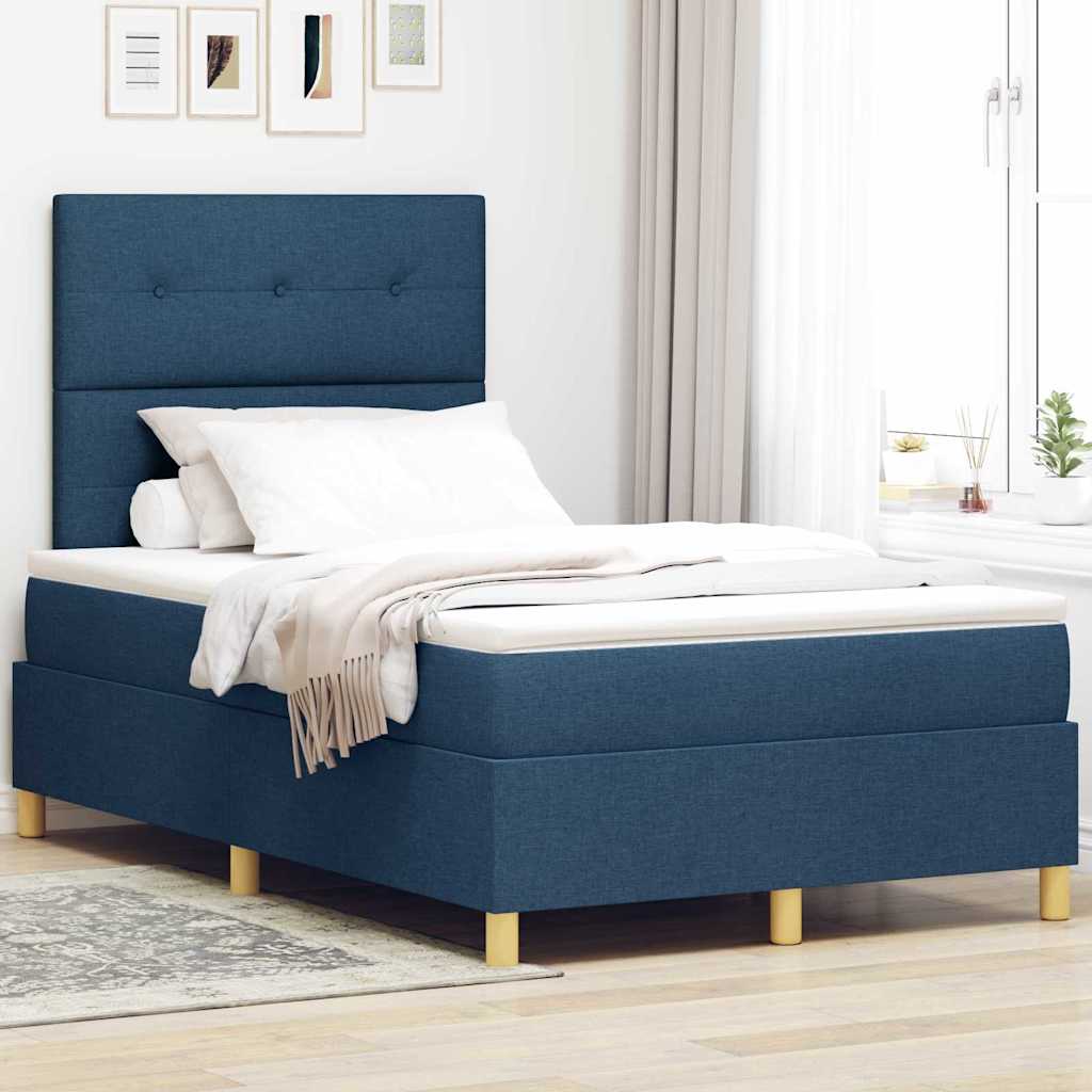 Boxspringbett mit Kopfteil Blau 120 x 200 cm Stoff