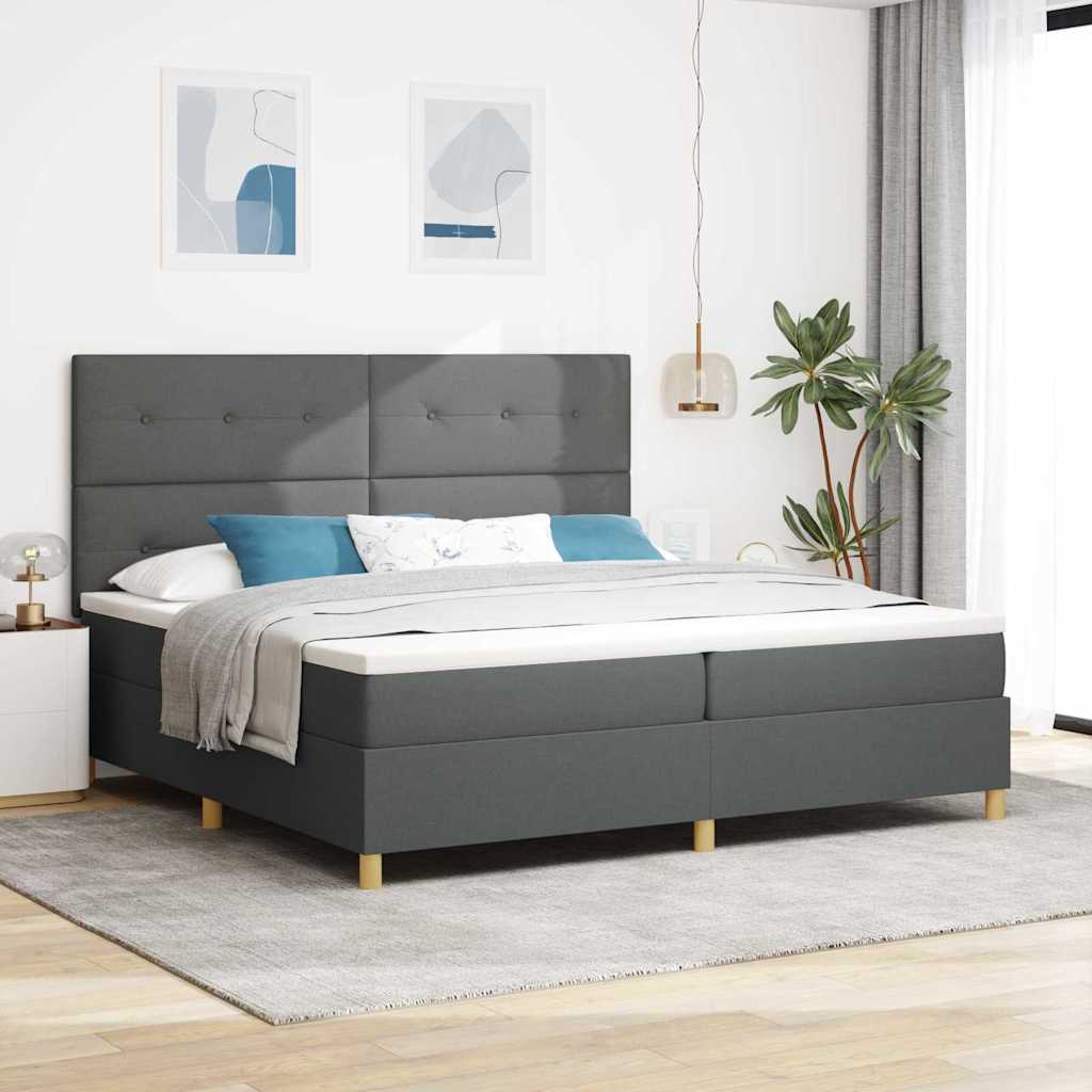 Boxspringbett mit Kopfteil Dunkelgrau 200 x 200 cm Stoff