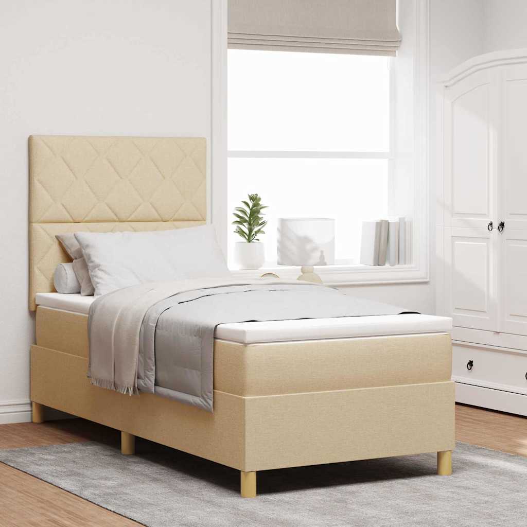Boxspringbett mit Kopfteil Creme 100 x 200 cm Stoff