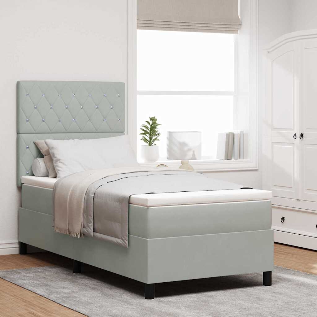 Boxspringbett mit Matratze Hellgrau 90 x 200 cm Samt
