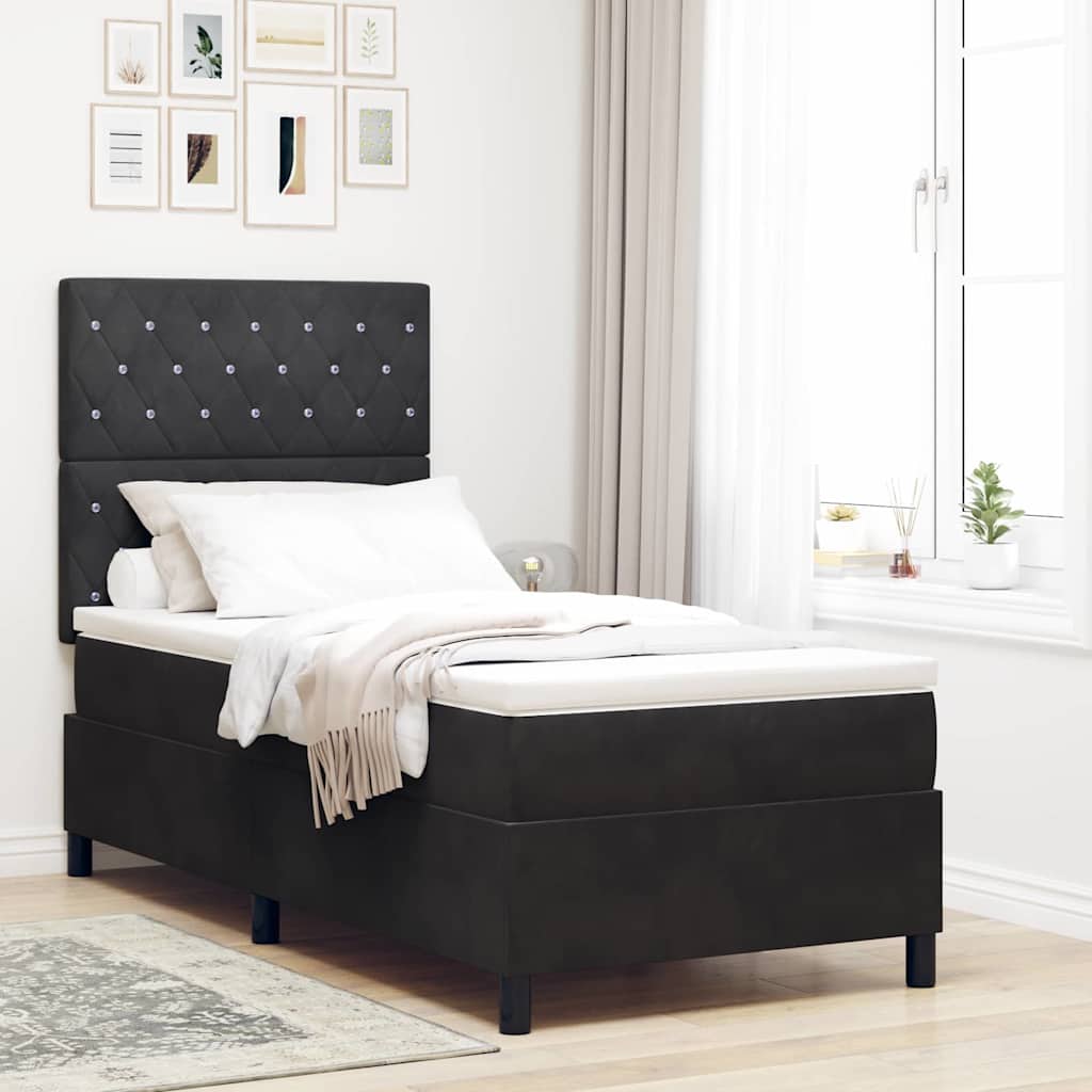 Boxspringbett mit Matratze Schwarz 100 x 200 cm Samt